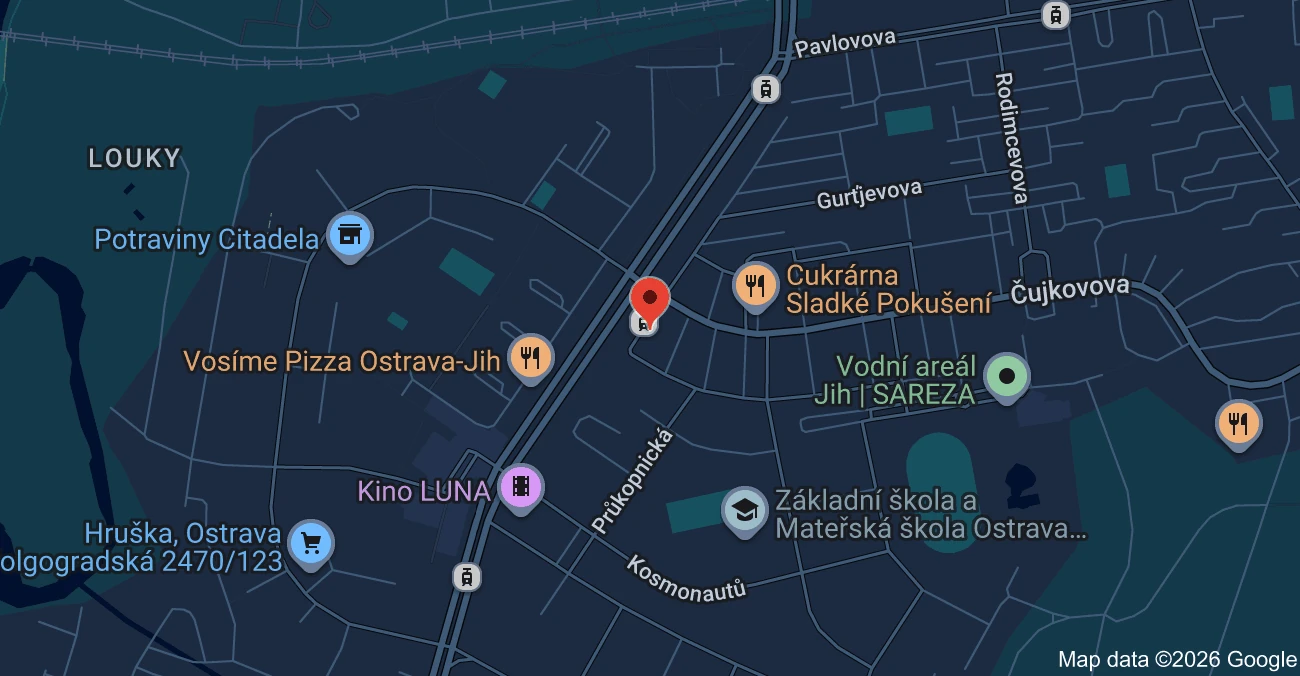 Mapa okolí kanceláře REKOstep na Krylovově ulici v Ostravě-Zábřehu