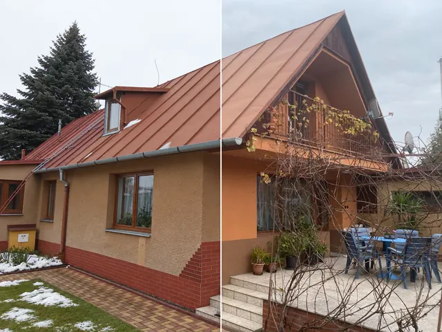 Rodinný dům v Opavě-Jaktaři před rekonstrukcí vlevo a po rekonstrukci vpravo.
